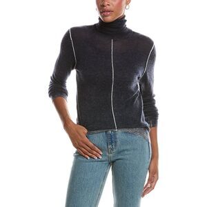 Autumn Cashmere Womens  Inked Mock Neck 100% Cashmere Sweater, Blue